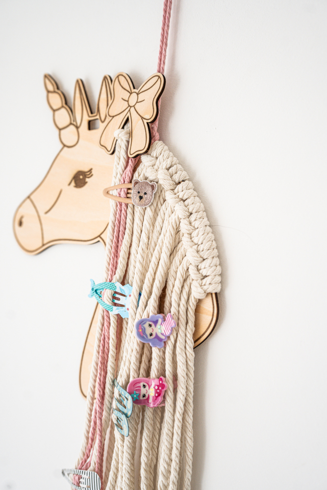 Haarspangenhalter aus Holz – Einhorn & Pferd
